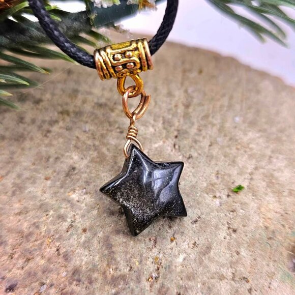 Nature Gold Obsidian Flashy Star Pendant Necklace - Picture 5 of 10